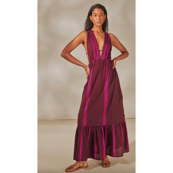 Lemlem Lelisa V-Neck Dress in Jordanos Burgundy - Picture 1 of 14